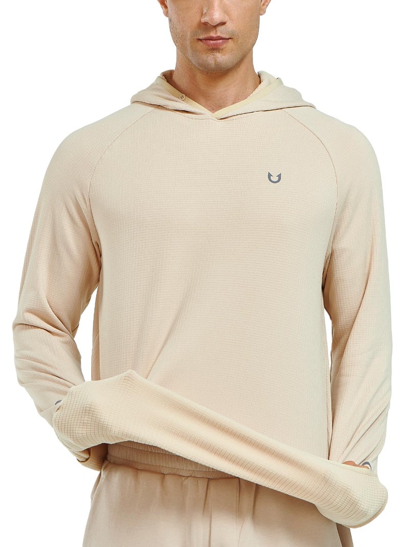 NORTHYARD Men's Running Hoodie Lightweight Fleece Workout Pullover Long Sleeve Cold Weather Hooded Sweatshirts Athletic Gym LIGHTKHAKI XL - Image 2