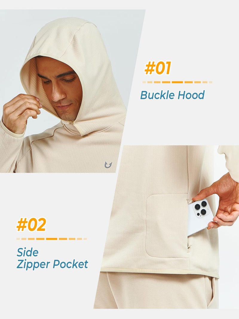 NORTHYARD Men's Running Hoodie Lightweight Fleece Workout Pullover Long Sleeve Cold Weather Hooded Sweatshirts Athletic Gym LIGHTKHAKI XL - Image 5