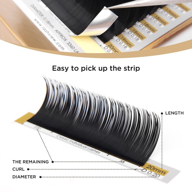 LASHVIEW 0.20 Thickness Silk D Curl Fake Eyelash Extensions Mixed Tray 8-15mm Natural Thick Lashes Individual Semi-Permanent Eyelashes Application for Professional Salon Use - Image 5