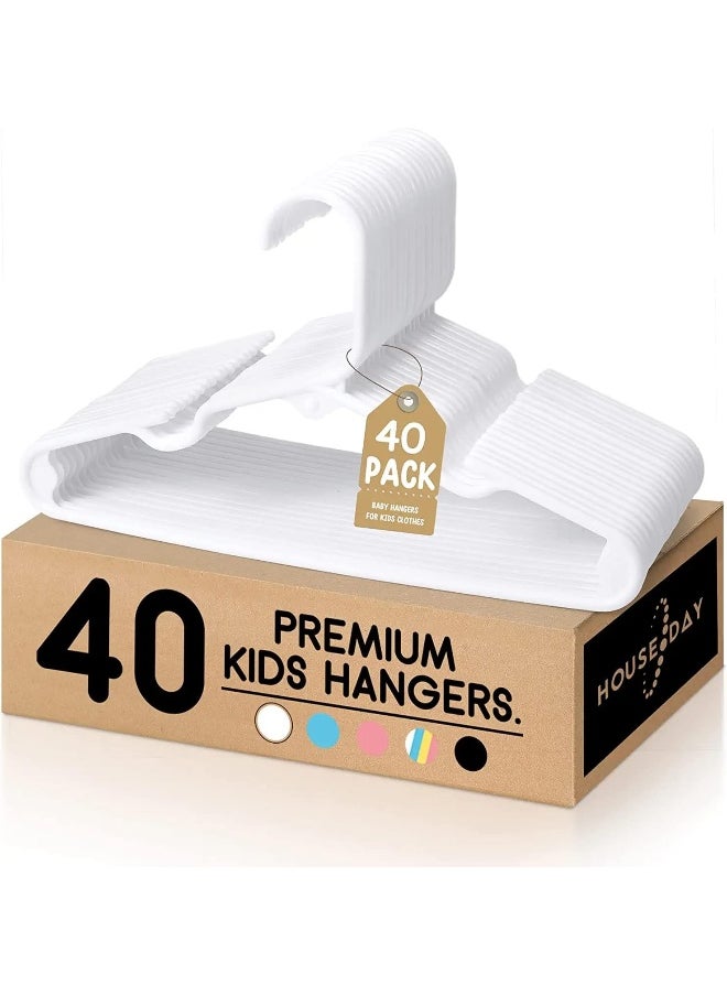 HOUSE DAY - House Day Kids Hangers 40 Pack, Premium Baby Hangers for Closet, Slim Plastic Hangers Cute Infant Hangers, Durable Kids Clothes Hanger Toddler Hangers, Childrens Hangers Baby Hangers for Nursery White - Image 1
