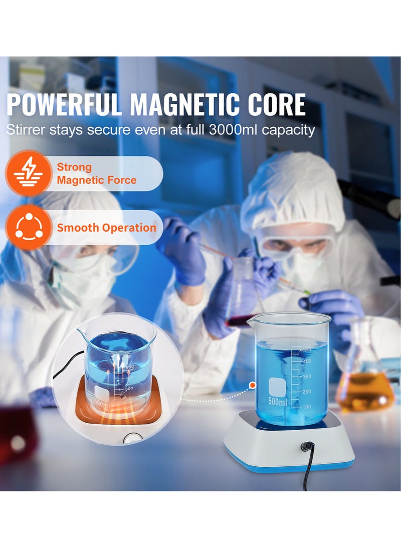 محرك مغناطيسي مع لوح تحريك مغناطيسي و تحريك، خلاط مغناطيسي صغير مع أقصى سعة تحريك 3000 مل، محركات معملية لمستلزمات المختبرات، تخمير منزلي (بدون تسخين)، أقصى سرعة تحريك 3000 دورة في الدقيقة - Image 5