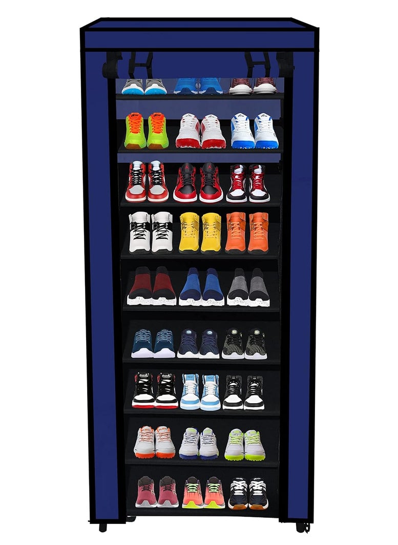 GlowSilk 9 Layer Collapsible Fabric Wardrobe Organizer for Clothes DIYBlue Metal