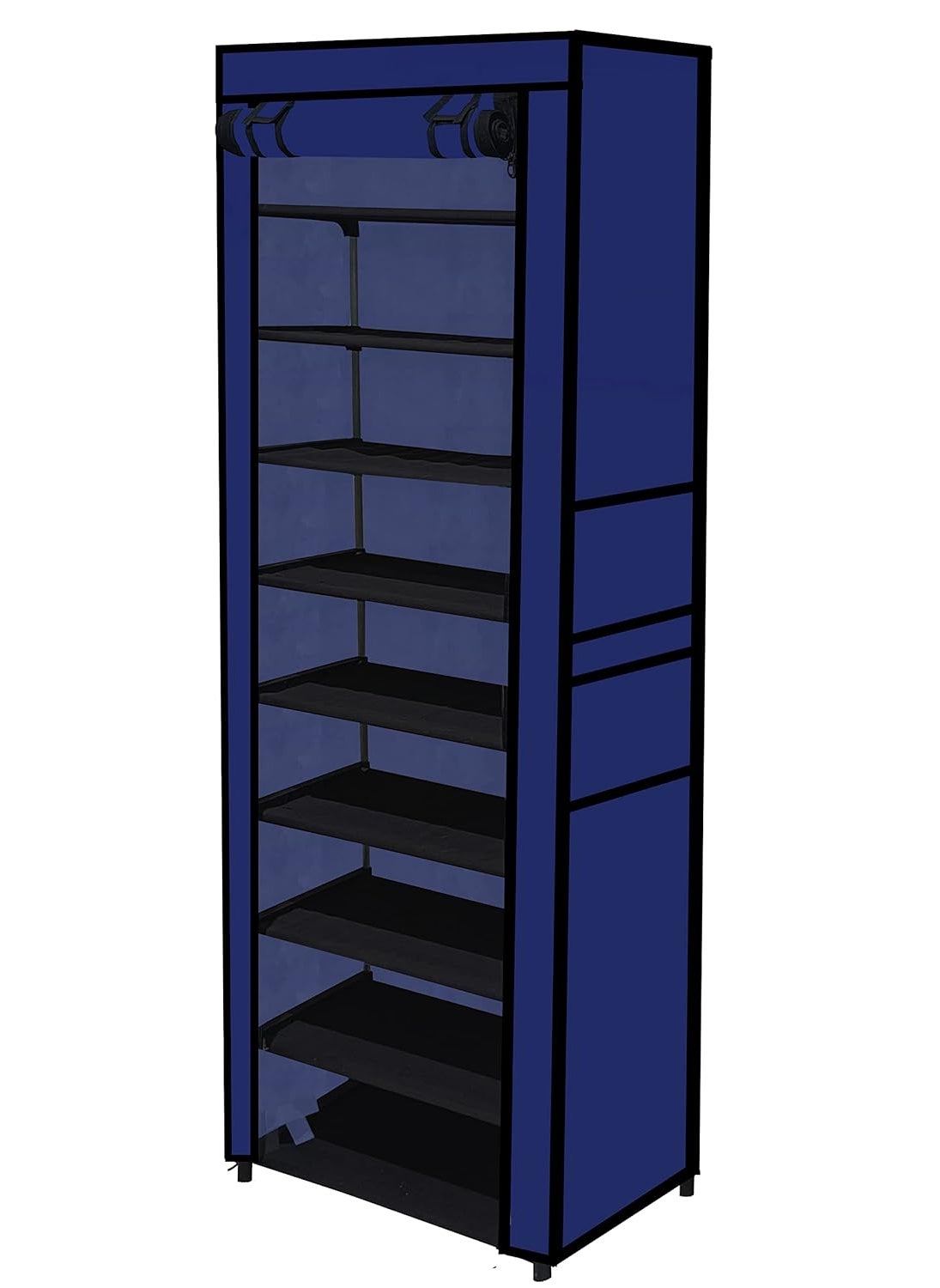 GlowSilk - GlowSilk 9 Layer Collapsible Fabric Wardrobe Organizer for Clothes DIYBlue Metal - Image 1