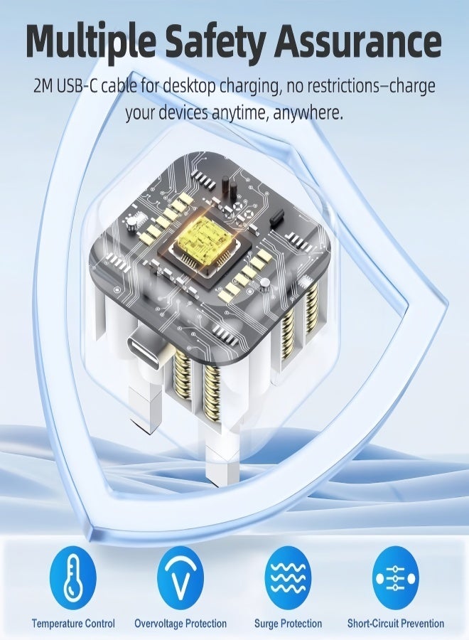 الصفحة الرئيسية مجموعة شحن سريع USB-C 30 وات | معتمدة من Mfi | قابس بريطاني + كابل شحن وبيانات بطول 2 متر | عالمية للاستخدام مع iPhone 17/16/16 Plus/16 Pro Max/15/iPad Air/iPad Mini/AirPods و Samsung S24 و Huawei Mate Series و Xiaomi 14 وجميع أجهزة USB-C - Image 4