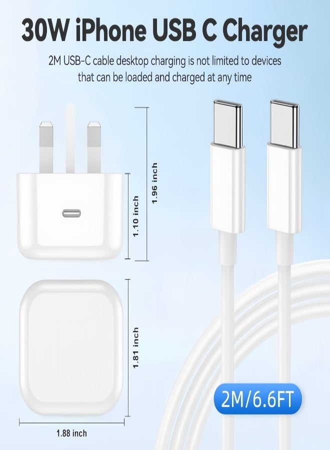 الصفحة الرئيسية مجموعة شحن سريع USB-C 30 وات | معتمدة من Mfi | قابس بريطاني + كابل شحن وبيانات بطول 2 متر | عالمية للاستخدام مع iPhone 17/16/16 Plus/16 Pro Max/15/iPad Air/iPad Mini/AirPods و Samsung S24 و Huawei Mate Series و Xiaomi 14 وجميع أجهزة USB-C - Image 5