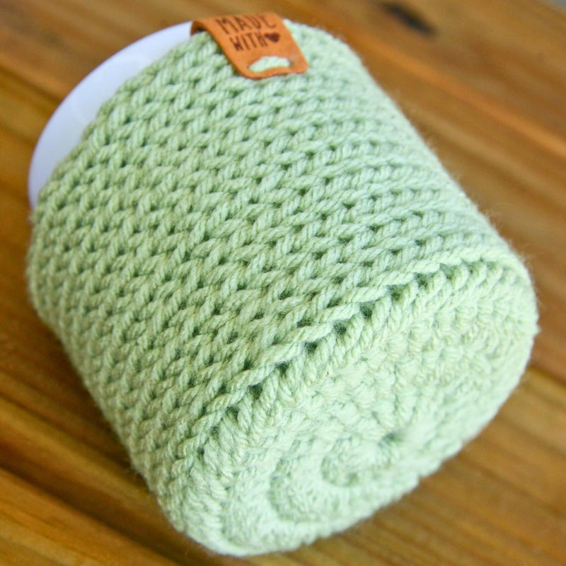 Simply Hooked Coffee Mug Cozy with Coaster for 11 oz Ceramic Mugs – Knit Tea Cozy Sleeve for Hot Drinks – Stocking Stuffer Gift for Women (Sage) - Image 2