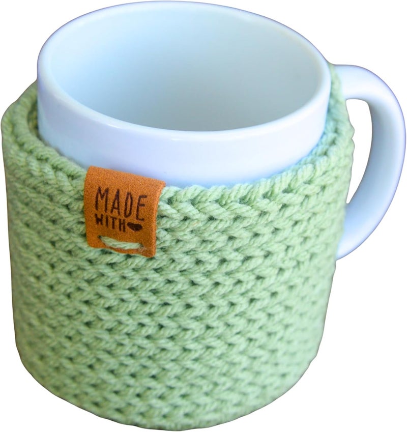 Simply Hooked Coffee Mug Cozy with Coaster for 11 oz Ceramic Mugs – Knit Tea Cozy Sleeve for Hot Drinks – Stocking Stuffer Gift for Women (Sage) - Image 1