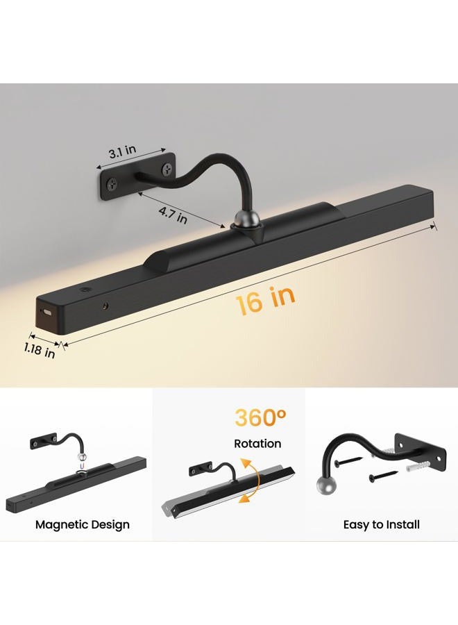 Craftersmark 3Pack Picture Light Battery Operated, 16in Picture Light for Wall, 5000mAh Cordless Wall Lights with Controller,Art Light with Dimmable Cordless for Wall Painting,Frame, Portrait, Dartboard- Black - Image 4