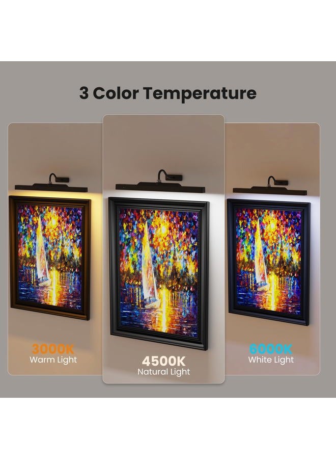 Craftersmark 3Pack Picture Light Battery Operated, 16in Picture Light for Wall, 5000mAh Cordless Wall Lights with Controller,Art Light with Dimmable Cordless for Wall Painting,Frame, Portrait, Dartboard- Black - Image 3