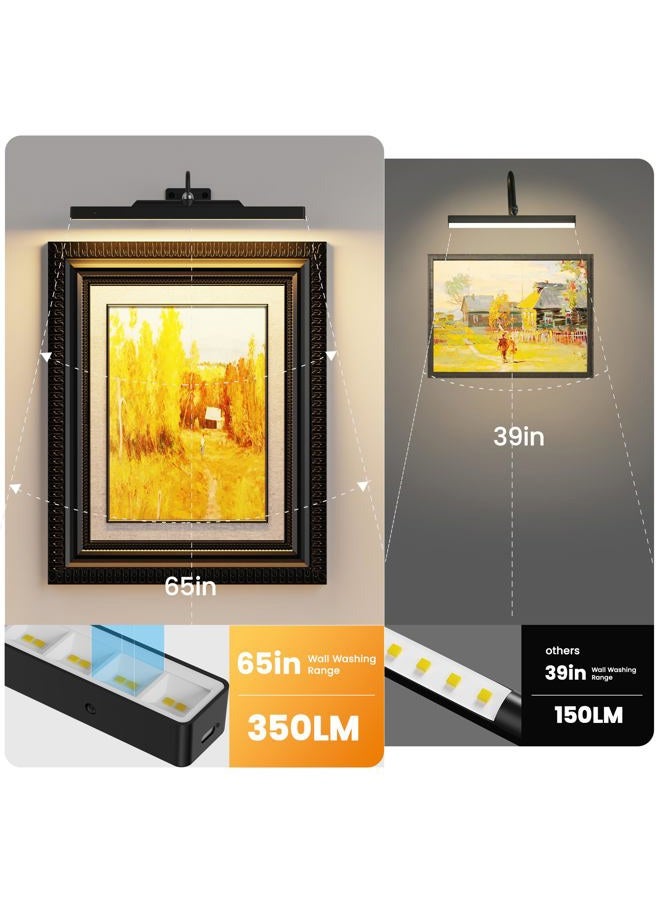Craftersmark 3Pack Picture Light Battery Operated, 16in Picture Light for Wall, 5000mAh Cordless Wall Lights with Controller,Art Light with Dimmable Cordless for Wall Painting,Frame, Portrait, Dartboard- Black - Image 2