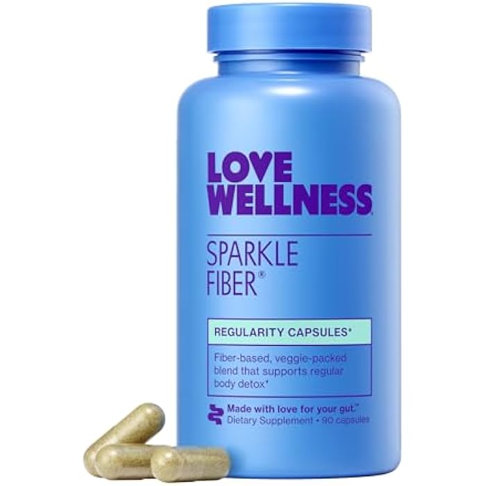 Love Wellness Sparkle Fiber | Fiber Supplement with Digestive Enzymes | Greens Superfood Powder & Psyllium Husk Powder | Promotes Gut Health for Women | Regularity & Bloating Relief | 90 Count - Image 1