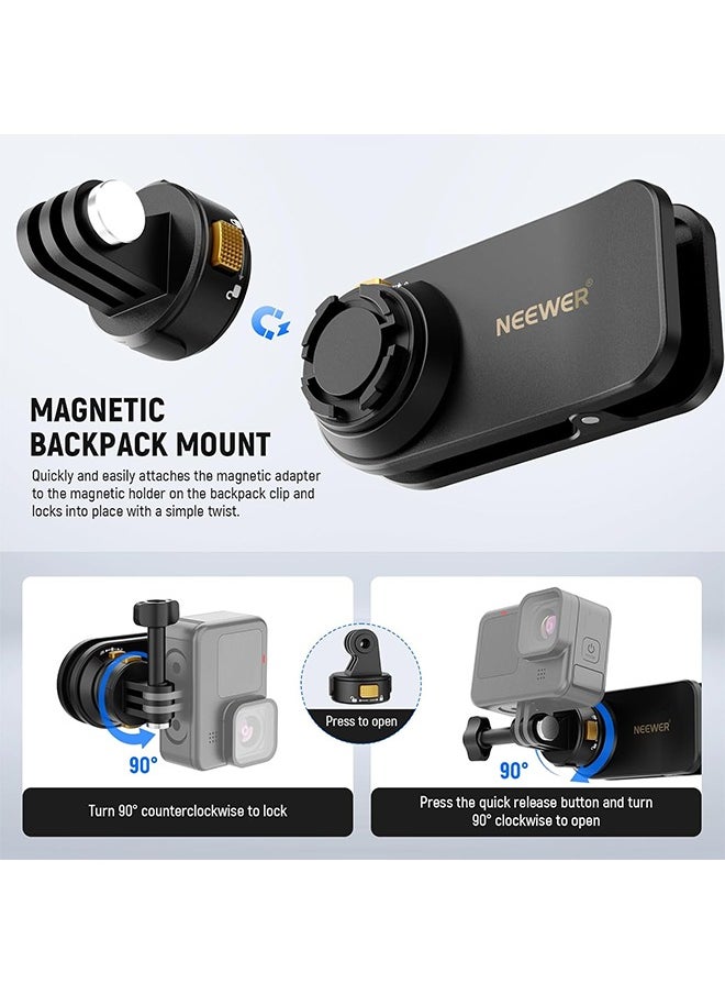Neewer NEEWER Backpack Mount Magnetic Quick Release Strap Clip Compatible with Hero13 12 11 10 9 8 DJI Action 4 3 Insta360, Shoulder Bag Belt Strap Mount for Point of View Video Recording Vlog, GP22  - Image 3