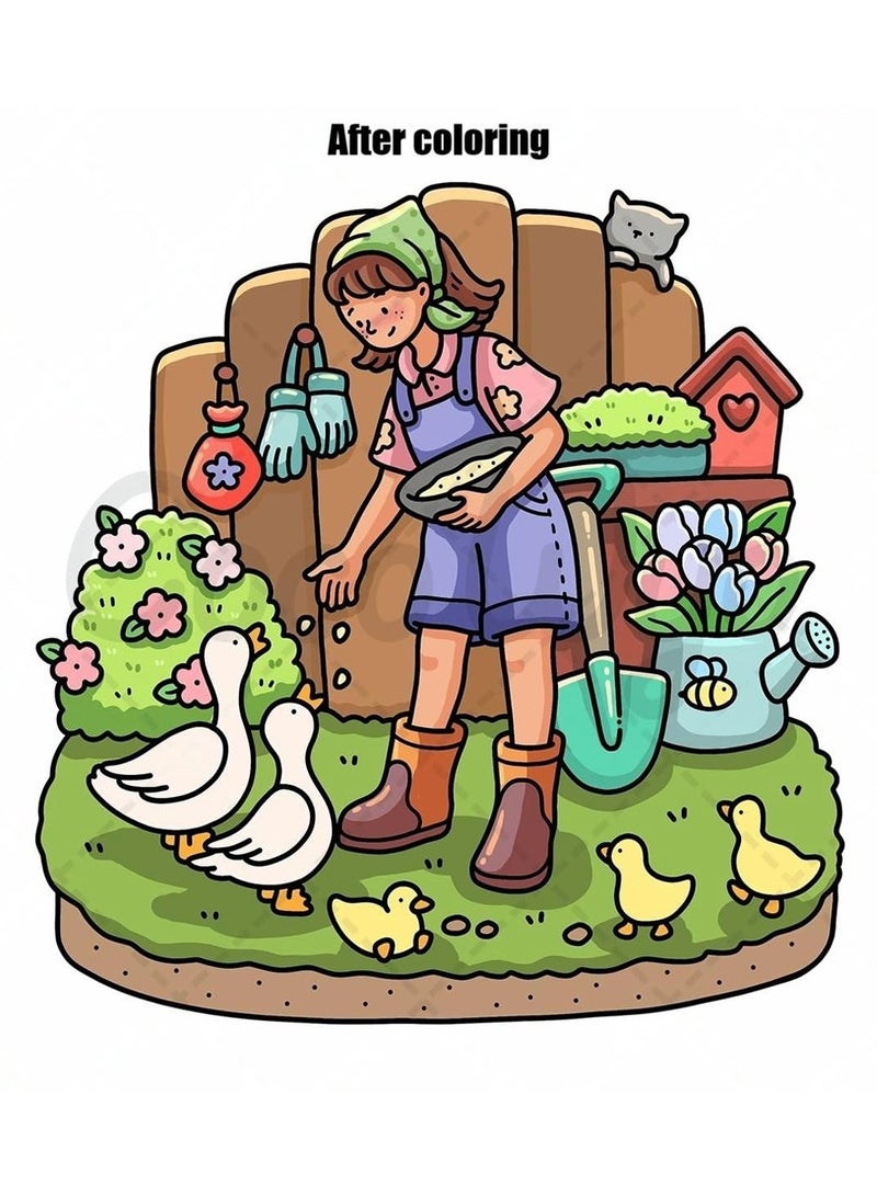 MOMOSO Girl Moments Coloring Book Cute Cartoon & Cozy Daily Scenes For Relaxation Adults & Teens  - Image 5
