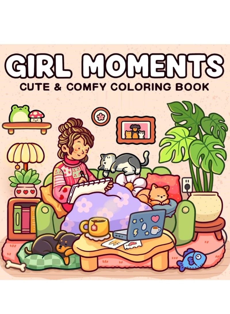 MOMOSO Girl Moments Coloring Book Cute Cartoon & Cozy Daily Scenes For Relaxation Adults & Teens  - Image 1