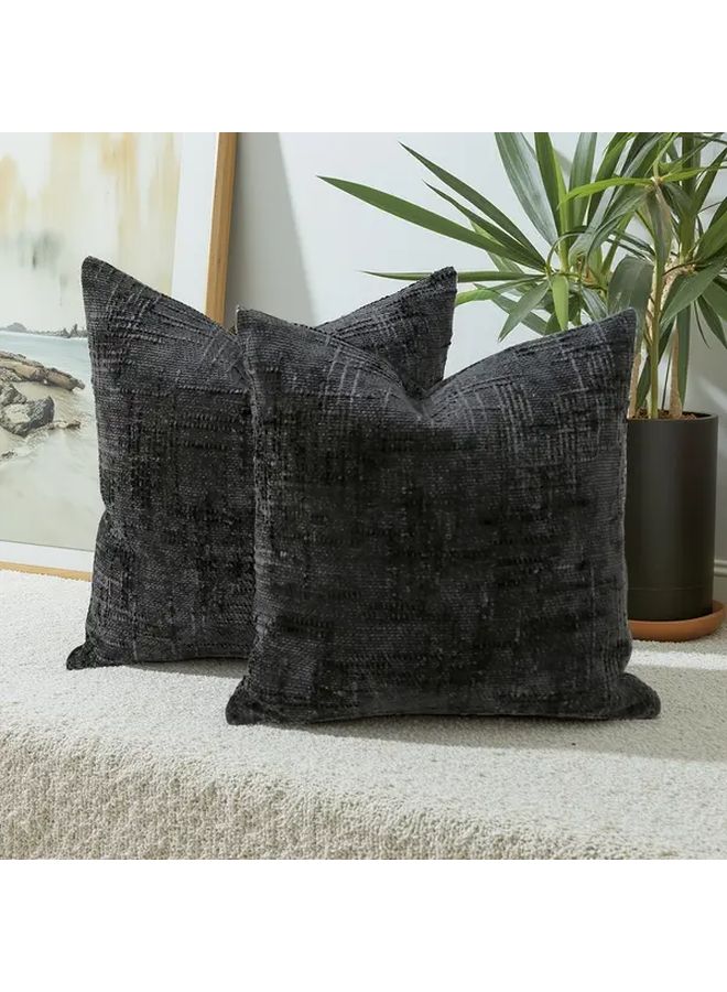 Charcoal Chenille Throw Pillow Covers 30x50cm 2Pcs Textured Decorative Cushion Polyester Machine Washable - Image 4