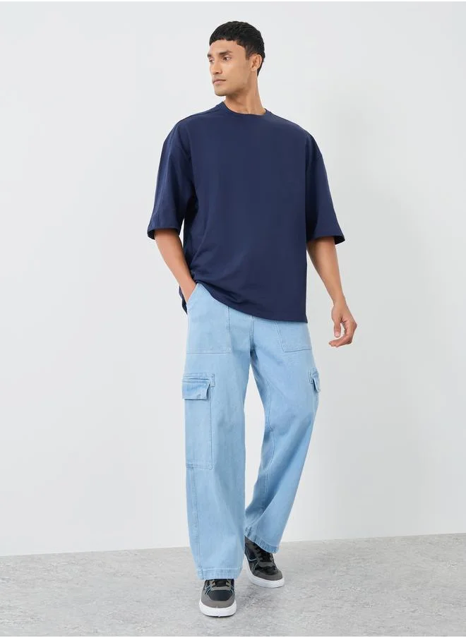 ستايلي Styli Solid Terry Boxy Fit Round Neck T-Shirt