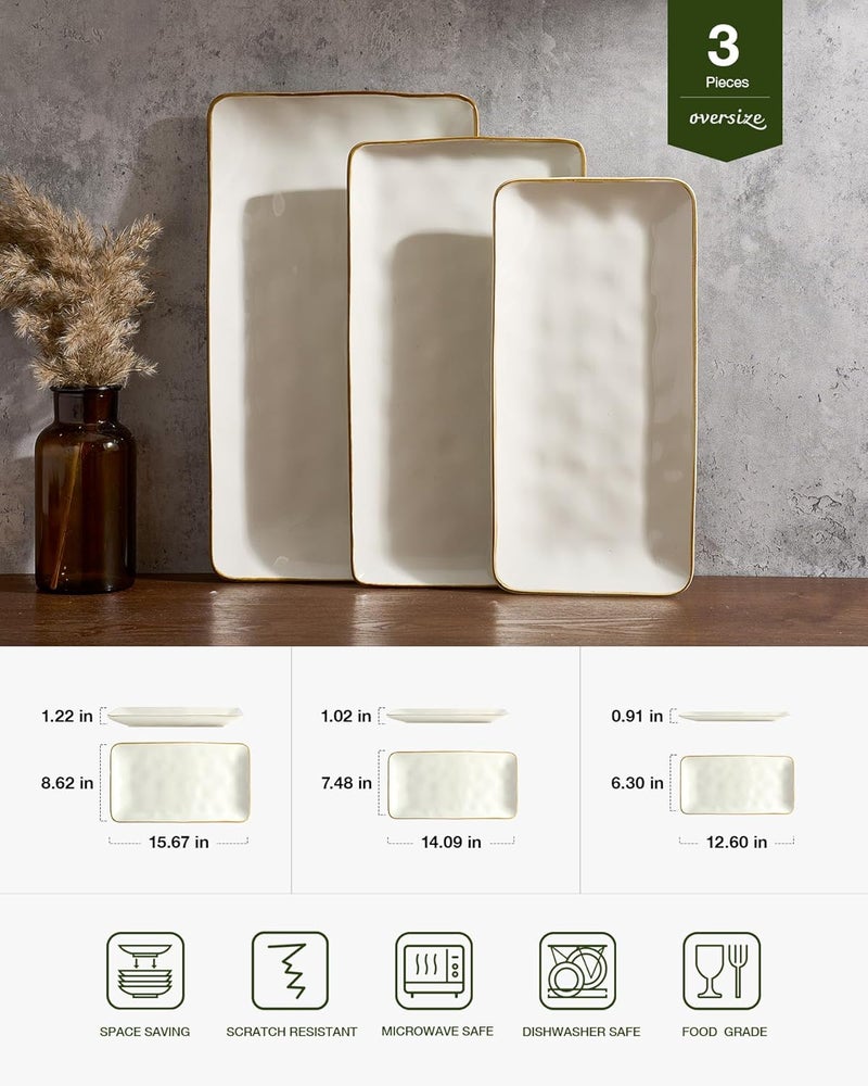 Famiware Rectangular Serving Platter Set of 3 - Vanilla White, Microwave and Dishwasher Safe - Image 2