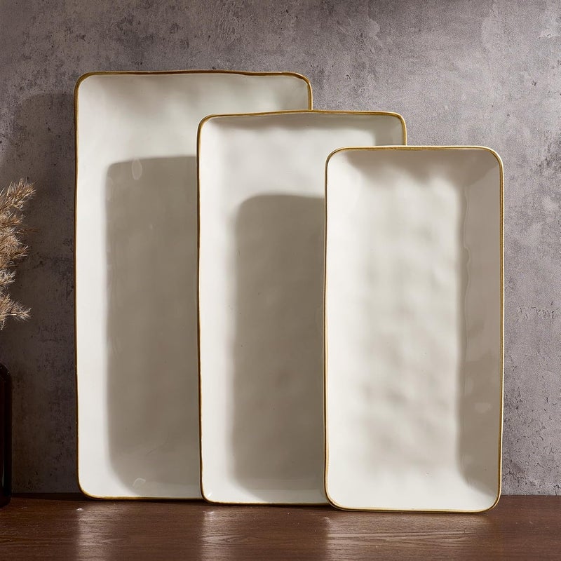 Famiware Rectangular Serving Platter Set of 3 - Vanilla White, Microwave and Dishwasher Safe - Image 1