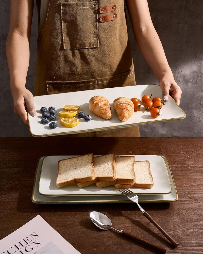 Famiware Rectangular Serving Platter Set of 3 - Vanilla White, Microwave and Dishwasher Safe - Image 3