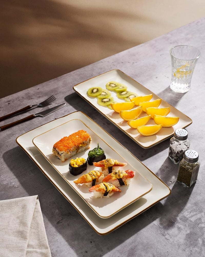 Famiware Rectangular Serving Platter Set of 3 - Vanilla White, Microwave and Dishwasher Safe - Image 4