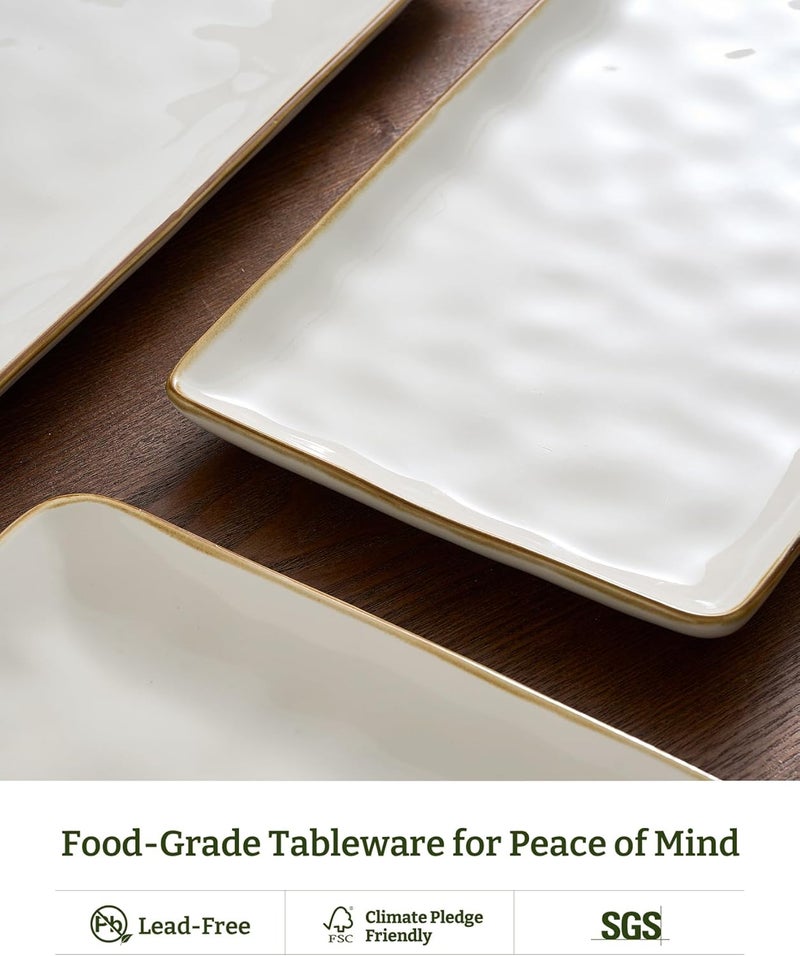 Famiware Rectangular Serving Platter Set of 3 - Vanilla White, Microwave and Dishwasher Safe - Image 5