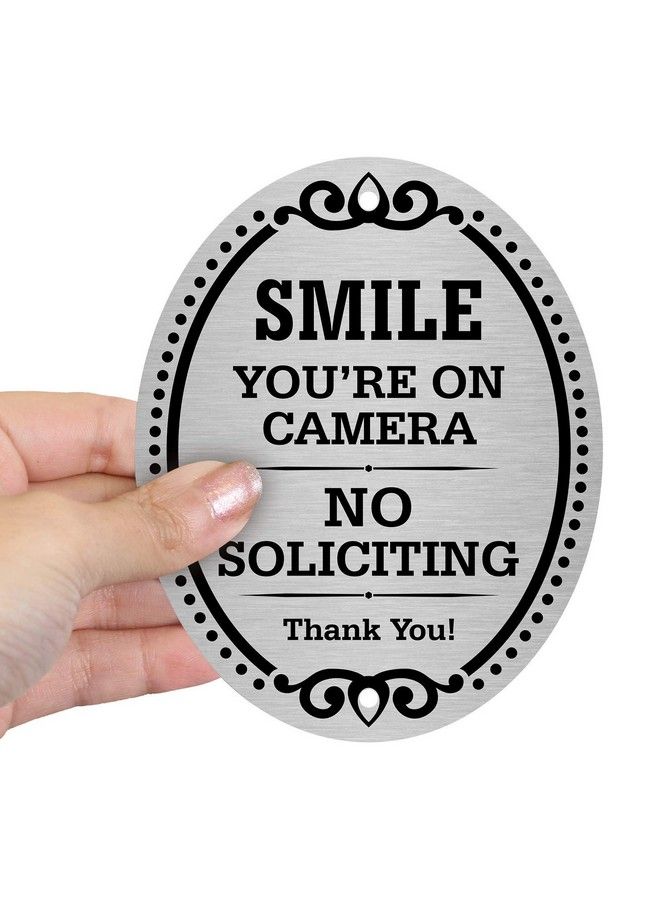 Decorative No Soliciting Door Sign Smile You'Re On Camera Sign No Soliciting Thank You Sign For Door 4" X 5" Aluminum Metal Self Adhesive