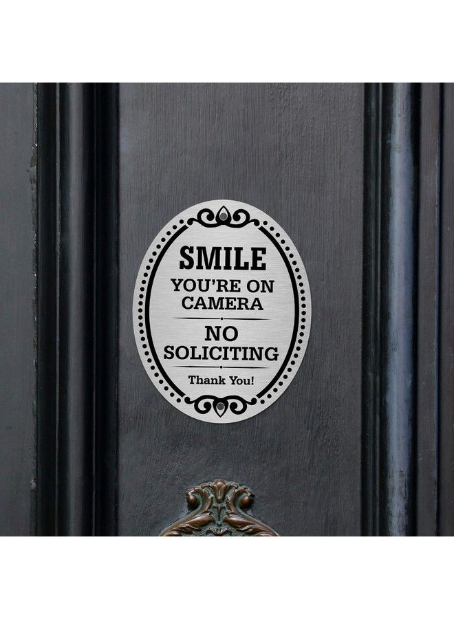 Decorative No Soliciting Door Sign Smile You'Re On Camera Sign No Soliciting Thank You Sign For Door 4" X 5" Aluminum Metal Self Adhesive