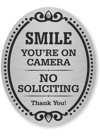 Decorative No Soliciting Door Sign Smile You'Re On Camera Sign No Soliciting Thank You Sign For Door 4" X 5" Aluminum Metal Self Adhesive - pzsku/ZC160559C308322B22B0DZ/45/_/1693548775/3c7f7100-4aaf-46bd-a2dd-1d4e15fc5422