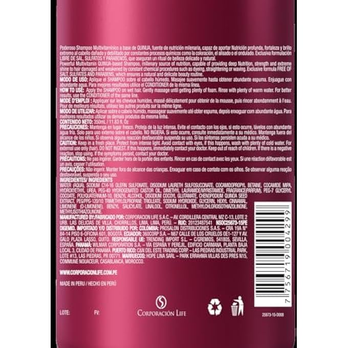BE NATURAL NUTRI QUINUA SHAMPOO- TOTAL NUTRITION SHAMPOO FOR CHEMICALLY PROCESSED HAIR- 350 ML/ 11.83 FL.OZ. (NUTRI QUINUA SHAMPOO) - Image 3