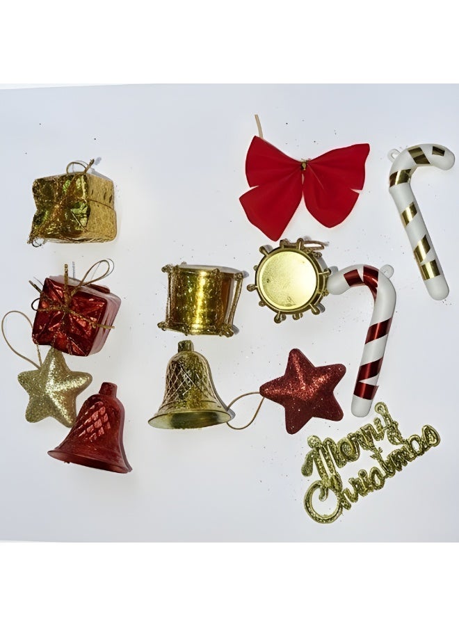 Christmas Decoration Pack with Assorted Shapes - 12 Pieces - Bell, Ball, Gift. - Image 1