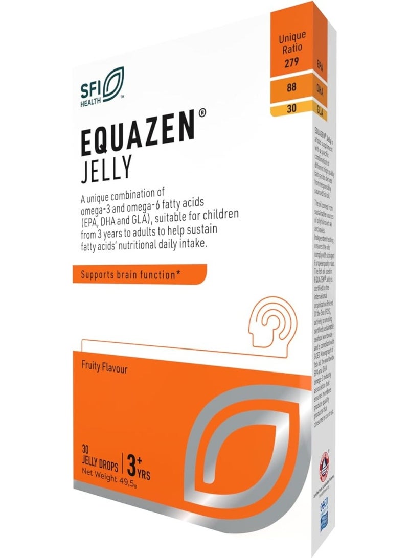 EQUAZEN Jelly Omega-3 & Omega-6 Fatty Acid Supplement for Brain Function, Fruity Flavour, 30 Jelly Drops