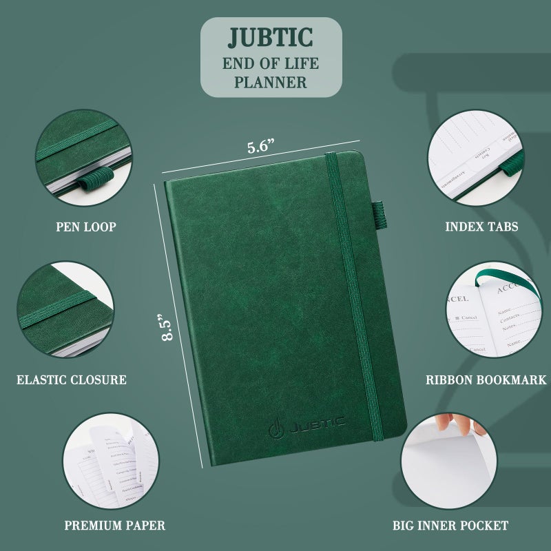 JUBTIC End of Life Planner, Estate Planning Organizer, Death Planner with Labels, Just in Case I Die Book Organizer, Will Preparation, Funeral Planning, Final Arrangements Notebook (5.6 * 8.5â€)-Dark Green - Image 2