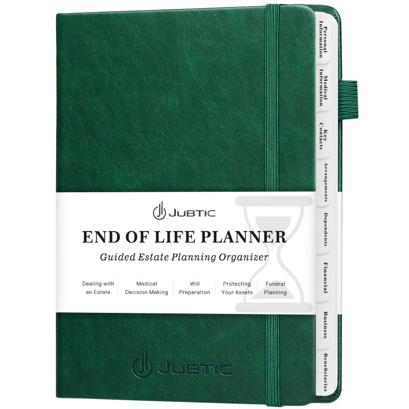 JUBTIC End of Life Planner, Estate Planning Organizer, Death Planner with Labels, Just in Case I Die Book Organizer, Will Preparation, Funeral Planning, Final Arrangements Notebook (5.6 * 8.5â€)-Dark Green - Image 1