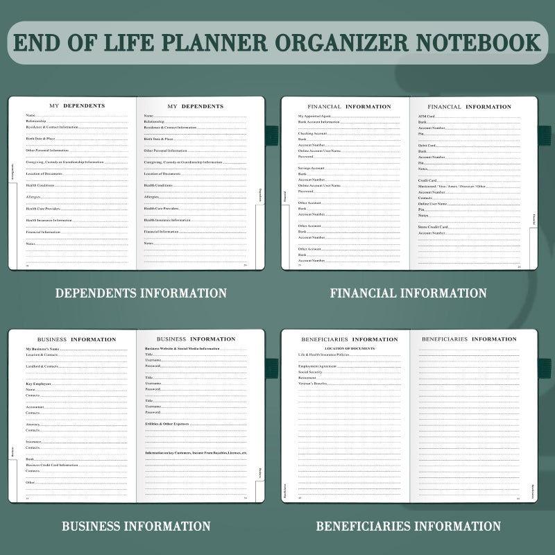 JUBTIC End of Life Planner, Estate Planning Organizer, Death Planner with Labels, Just in Case I Die Book Organizer, Will Preparation, Funeral Planning, Final Arrangements Notebook (5.6 * 8.5â€)-Dark Green - Image 4