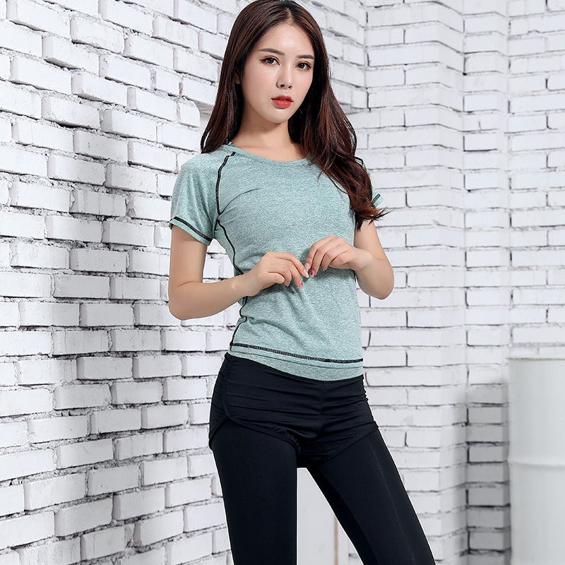Generic Yoga clothing 5-piece autumn and winter hot sports clothing professional running fitness suit womens coat T-shirt bra Green (short sleeve + trousers)