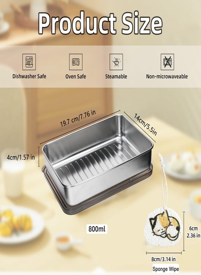 DIBALIYI 4 Pcs Cheese Container for Refrigerator, 304 Stainless Steel Airtight Deli Meat Storage Containers with Lids, Dishwasher Safe Food Container for Fridge with Sponge Wipe - Image 2