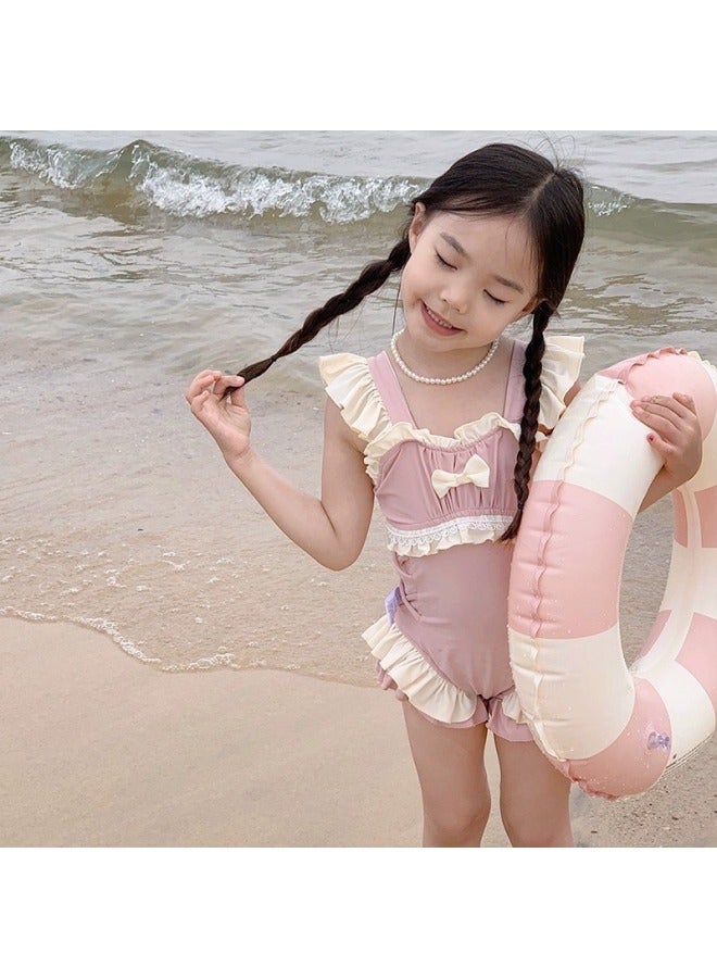 Generic Girls' Swimwear Children's Quick-drying One-piece Swimsuit Style Internet Celebrant Girls' Clothes Princess Style Western Style Swimwear Factory-Color:(same Style Swimming Cap Included) 86138 Pink-Size:Xl Size (fits 15-20kg )  - Image 1
