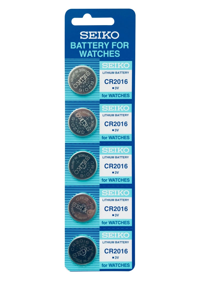 5-Pieces SEIKO CR2016 Lithium 3V Japan Batteries