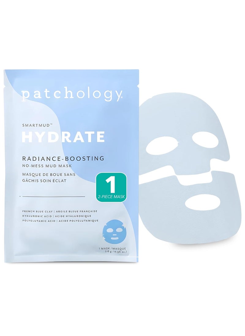 Patchology Patchology Hydrate SmartMud Clay Mask - No Mess Blue Clay Face Mask with Hyaluronic Acid for Hydrating & Smoothing Skin - Exfoliates Pores & Refreshes Complexion - Face Skin Care Solution (1 Count) 