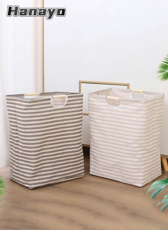 Hanayo 2 Pack Laundry Baskets Waterproof Foldable Bag Organizer Basket with Carry Handles Storage Basket for Clothes Toys Dirty Clothes(Grey+Beige） - Image 1