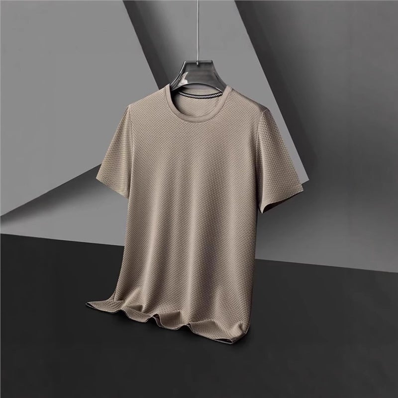 Men'S Short-Sleeved T-Shirt Summer Waffle Loose Half-Sleeved Top Boys Trendy Casual Mesh Breathable T-Shirt - Image 3