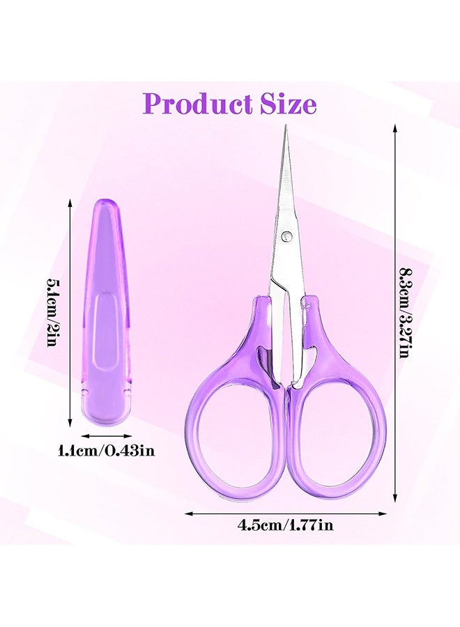 Wffo 3.5 Inch Craft Scissors - 2 Pcs All Purpose Mini Scissors with Protective Cover for Embroidery, Quilting, Sewing, Knitting, Crafting, Cross Stitch, Crochet - Straight Fine Tips Mini Sewing Scissors Set - Pink/Purple - Image 2