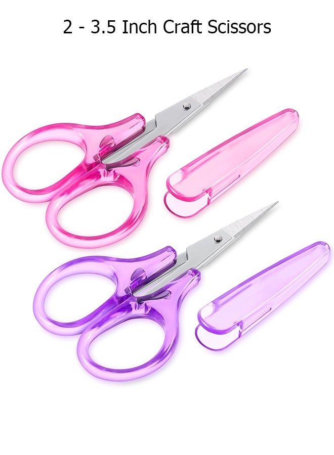 Wffo 3.5 Inch Craft Scissors - 2 Pcs All Purpose Mini Scissors with Protective Cover for Embroidery, Quilting, Sewing, Knitting, Crafting, Cross Stitch, Crochet - Straight Fine Tips Mini Sewing Scissors Set - Pink/Purple - Image 1