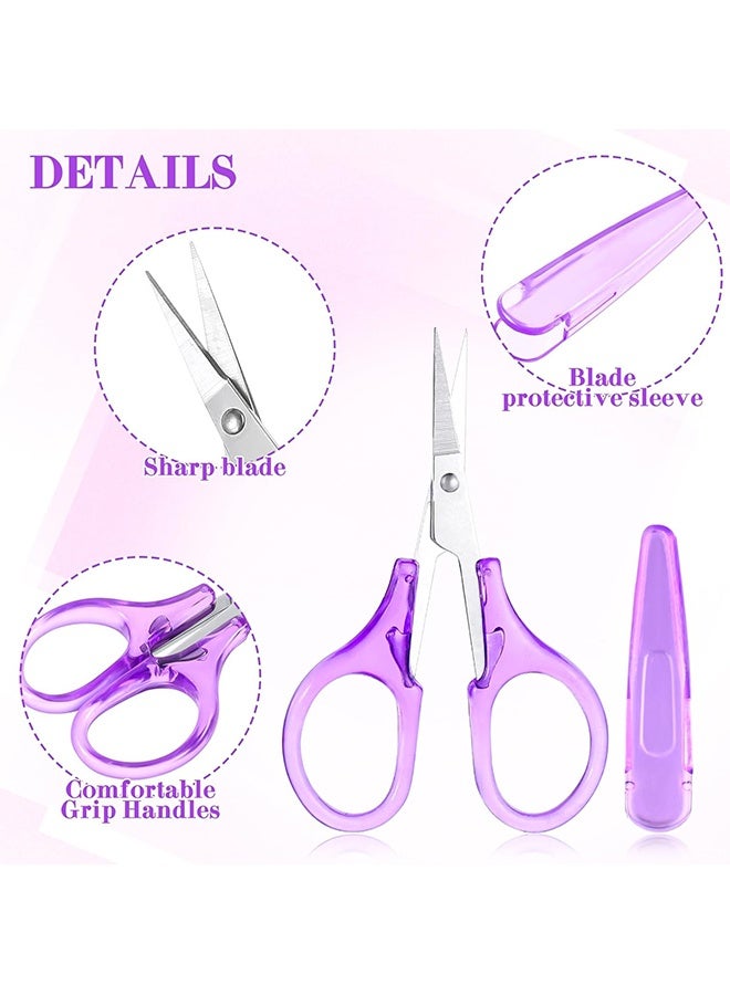 Wffo 3.5 Inch Craft Scissors - 2 Pcs All Purpose Mini Scissors with Protective Cover for Embroidery, Quilting, Sewing, Knitting, Crafting, Cross Stitch, Crochet - Straight Fine Tips Mini Sewing Scissors Set - Pink/Purple - Image 3