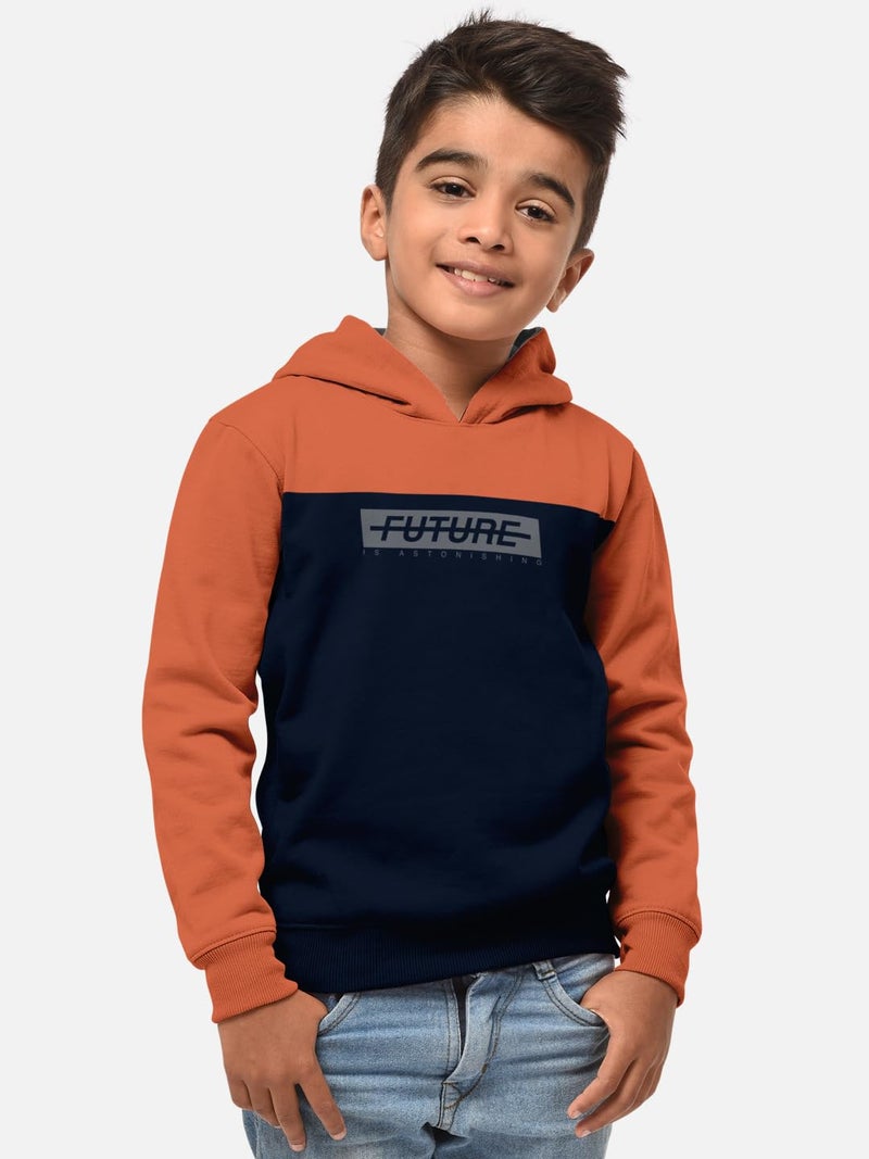 HELLCAT Printed Cotton Blend Full Sleeve Hoodie T-Shirt Jogger Trackpant Clothing Set for Boys Orange/Navy 5-6 Years - Image 3