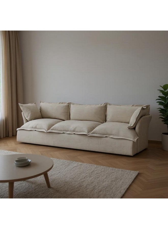 Beit Yusr Beech Wood Linen Three seater sofa - Beige - Image 2