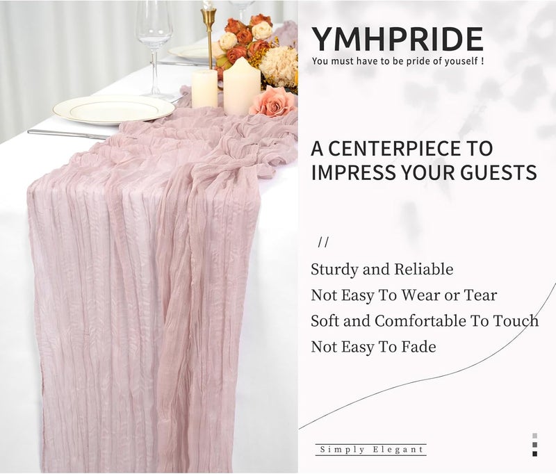 YMHPRIDE 2 Packs Cheesecloth Table Runner Dusty Pink, 90x300cm Pink Rustic Gauze Fabric Boho Table Runner, Cheesecloth Wedding Table Decor for Wedding Party Bridal Shower Table Decorations - Image 5