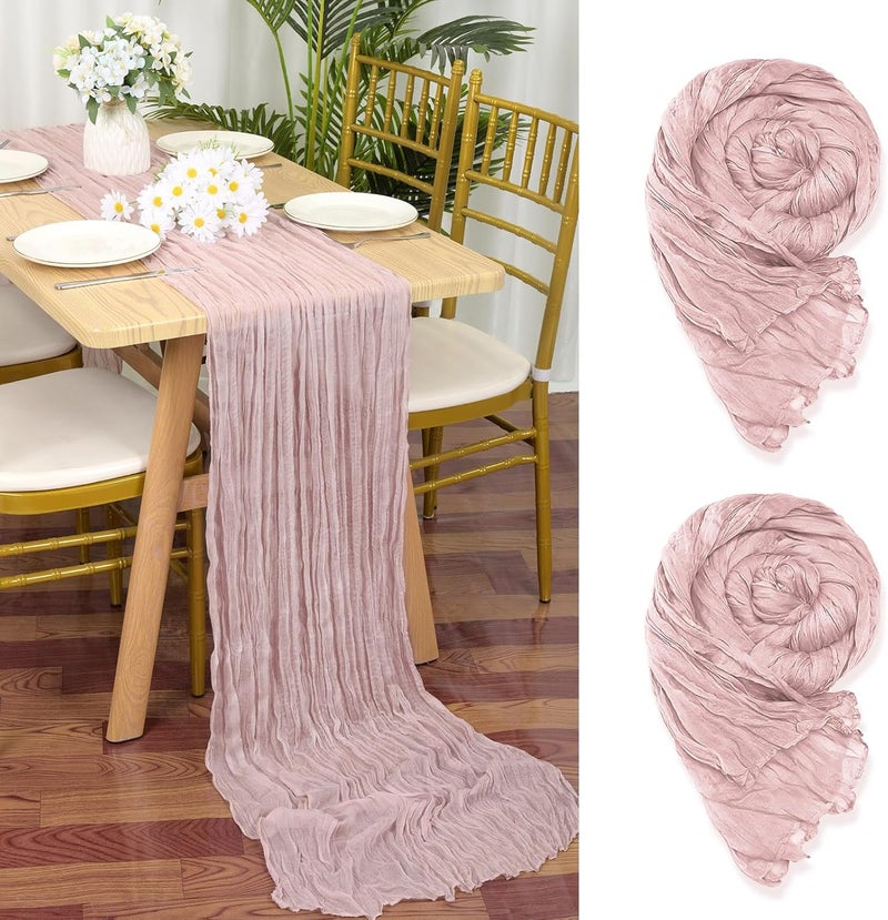YMHPRIDE 2 Packs Cheesecloth Table Runner Dusty Pink, 90x300cm Pink Rustic Gauze Fabric Boho Table Runner, Cheesecloth Wedding Table Decor for Wedding Party Bridal Shower Table Decorations - Image 1
