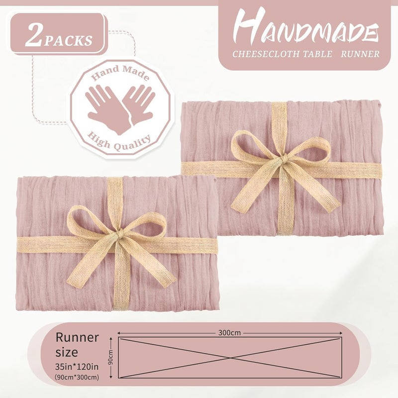 YMHPRIDE 2 Packs Cheesecloth Table Runner Dusty Pink, 90x300cm Pink Rustic Gauze Fabric Boho Table Runner, Cheesecloth Wedding Table Decor for Wedding Party Bridal Shower Table Decorations - Image 2