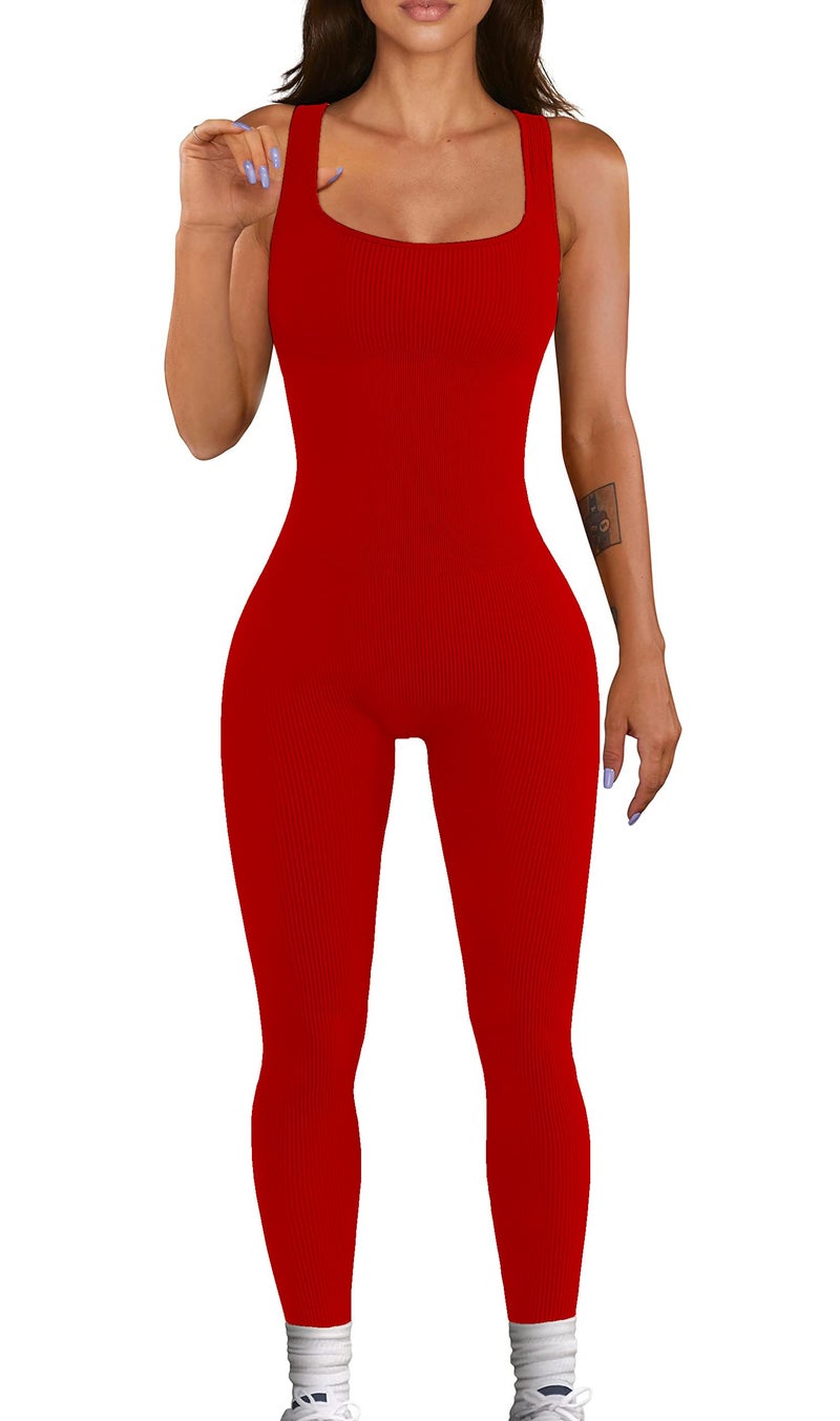 YIOIOIO Women Workout Seamless Jumpsuit Yoga Ribbed Bodycon One Piece Tank Top Leggings Romper - Image 1